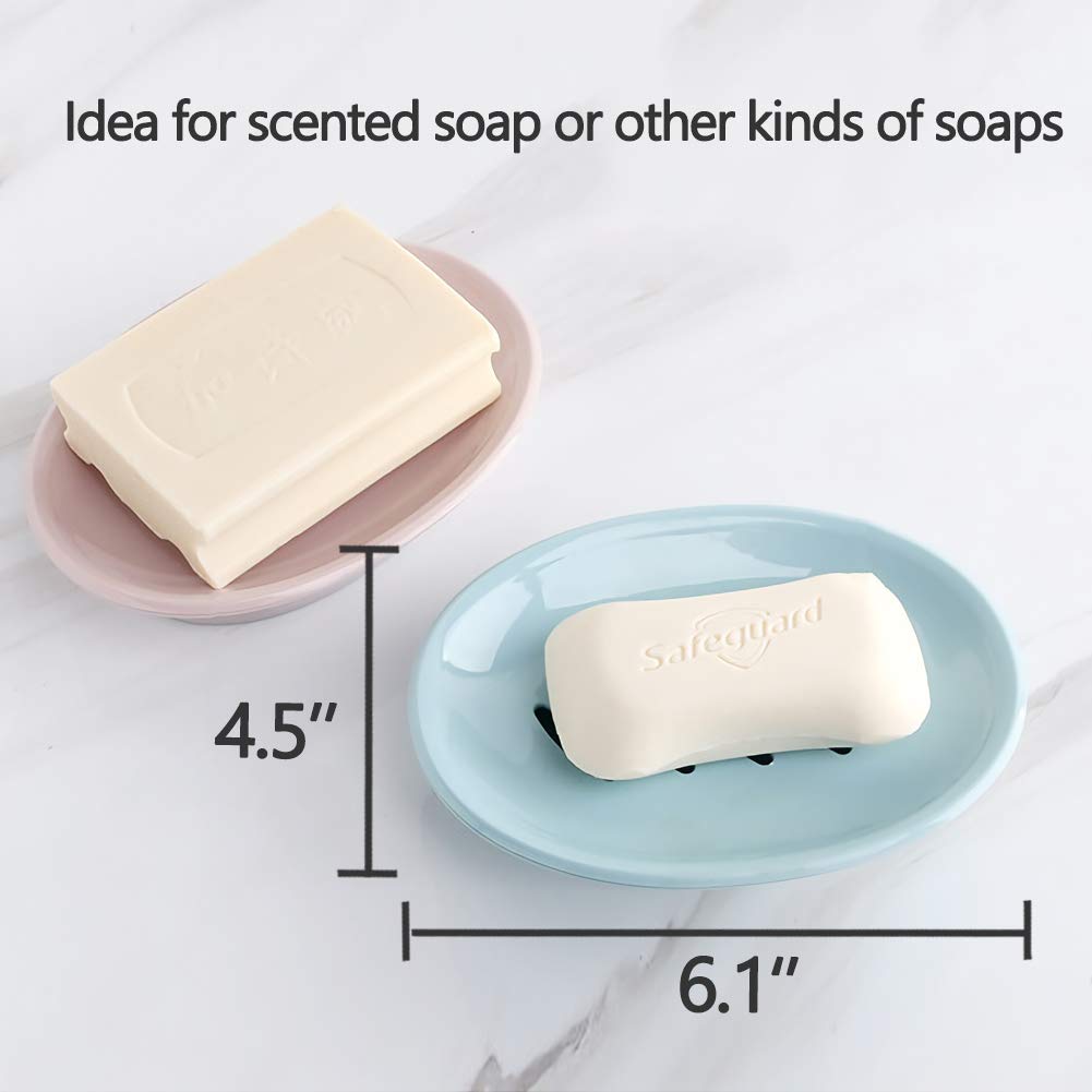 WYOK 2-Pack Soap Dish with Drain Soap Holder Easy Cleaning Soap Saver Dry Stop Mushy Soap Tray for Shower Bathroom Kitchen(White)