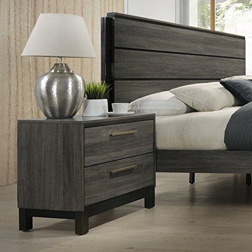 Roundhill Furniture Ioana 187 Antique Grey Finish Wood Bed Room Set, King Size Bed, Dresser, Mirror, Night Stand, Chest