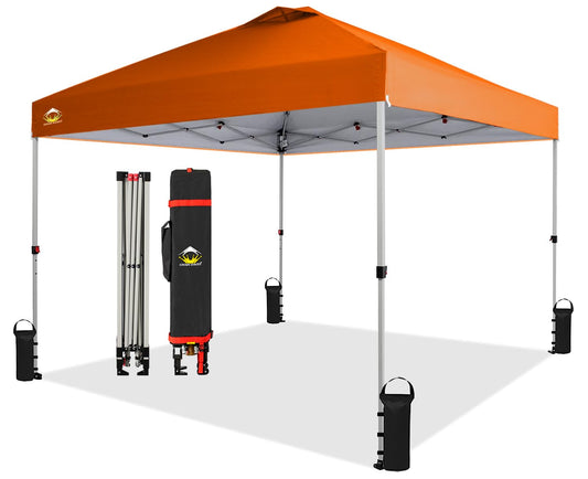 CROWN SHADES 10x10 Pop Up Canopy, Patented Center Lock One Push Instant Popup Outdoor Canopy Tent, Newly Designed Storage Bag, 8 Stakes, 4 Ropes, Orange