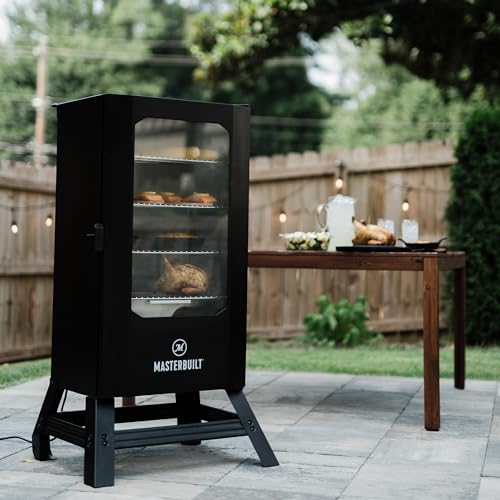 Masterbuilt® 30-inch Digital Electric Vertical BBQ Smoker with Leg Kit, Side Wood Chip Loader and 710 Cooking Square Inches in Black, Model MB20070421