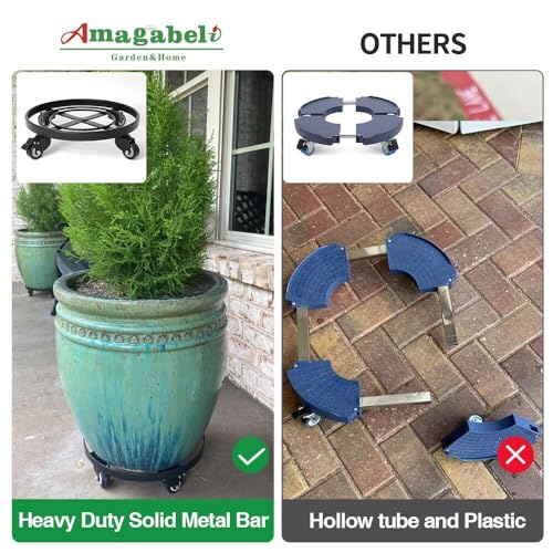AMAGABELI GARDEN & HOME Plant Caddy with Wheels Heavy Duty 14“ 2 Pack Rolling Plant Stand Plant Dolly Iron Wheeled Lockable Casters Round Pot Mover Rollers Indoor Outdoor Planter Trolley Metal
