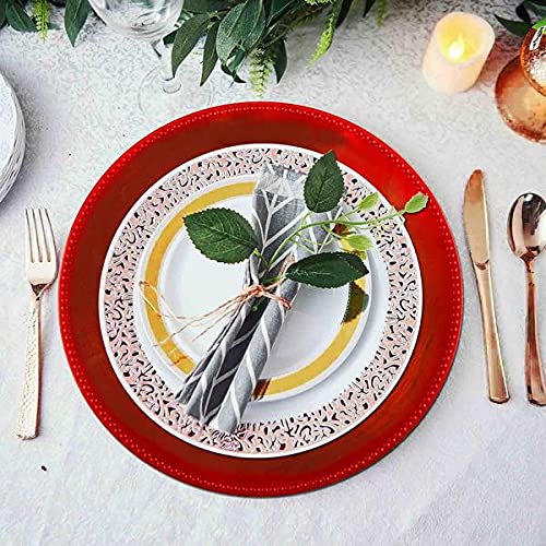 Balsa Circle 6 pcs 13-Inch Red Crystal Beaded Round Charger Plates - Dinner Wedding Supplies for all Holidays Decorations