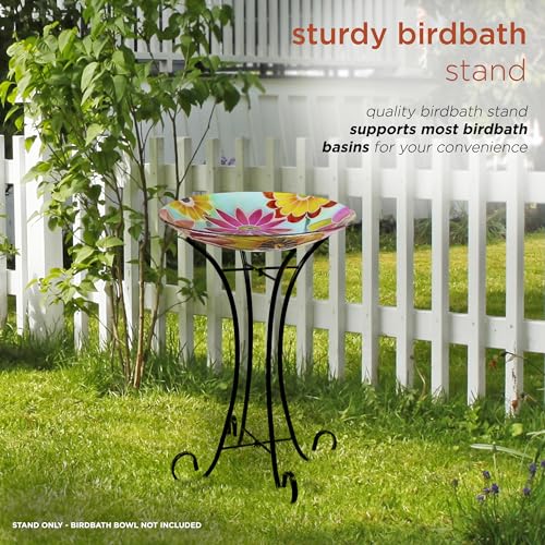 Alpine Corporation 23" Tall Outdoor Metal Bird Bath Stand Décor Accessory, Black