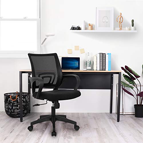 Neo Chair Office Computer Desk Chair Gaming-Ergonomic Mid Back Cushion Lumbar Support with Wheels Comfortable Blue Mesh Racing Seat Adjustable Swivel Rolling Home Executive (Black)