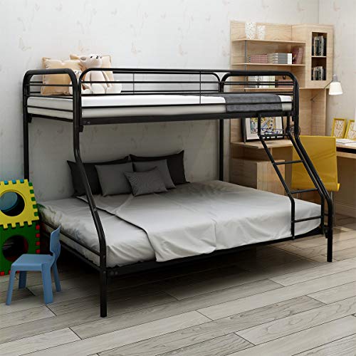 JURMERRY Twin-Over-Full Bunk Bed with Metal Frame and Ladder,Black