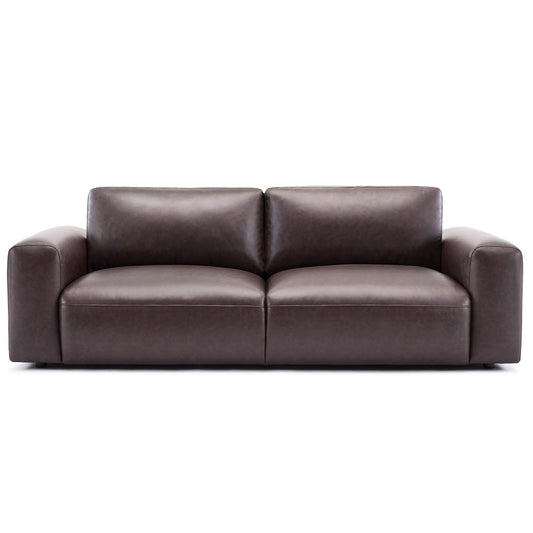 COLAMY 95" Oversized PU Leather Sofa, Comfy Sofa Couch with Extra Deep Seats, Wide Arm, Down Filled 3-Seater Modern Sofa for Living Room, Apartment Lounge-Chocolate