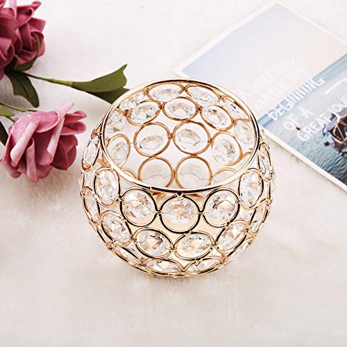 Center Pieces Decoration for Table, Candle Holder Candlestick Holders Artificial Weaving with Shining Crystal for Wedding (Gold)