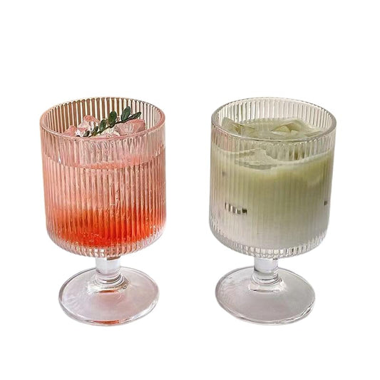 Vintage Wine Glasses Set of 4, 10 oz Ribbed Glasses,Short Stemmed Crystal Tumblers for Drinking Classic Whiskey, Gin, Vodka Bar Drinks