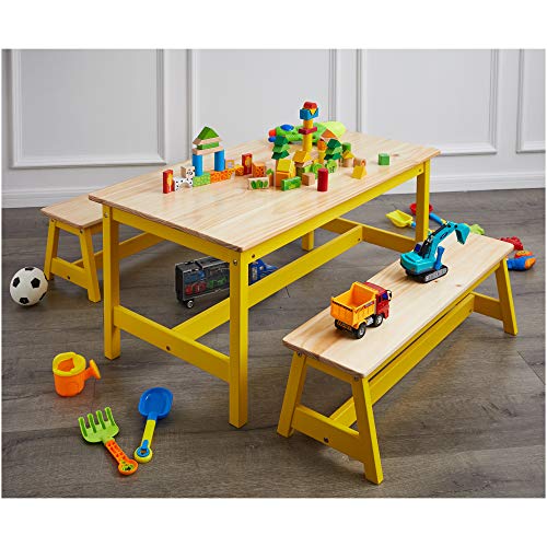 Amazon Basics Indoor Kids Table and Bench Set, Natural, 3 Count (Pack of 1)