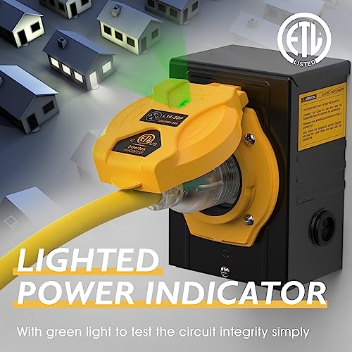 TOOLIOM 30 Amp Generator Inlet Box, 4 Prong NEMA L14-30P Power Inlet Box, 125/250 Volt for Generators Up to 7500 Watts, Weatherproof Generator Power Inlet Box with LED Power Indicator, ETL Listed