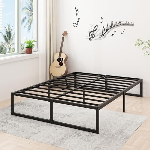 Lutown-Teen 14 Inch King Bed Frame Sturdy Mattress Foundation, Heavy Duty Metal Platform with Steel Slats Support No Box Spring Needed, Noise Free, Easy Assembly, Black