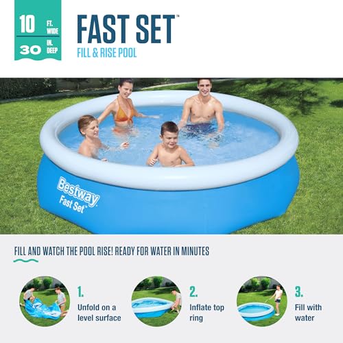 Bestway 57269E Fast Set Up 10ft x 30in Outdoor Round Inflatable Above Ground Swimming Pool Set with 330 GPH Filter Pump, Blue