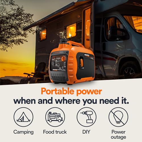 Generac 7153 GP3300i 3,300-Watt Gas-Powered Portable Inverter Generator - Lightweight Design - USB Ports for Mobile Device Charging - COsense Technology - CARB Compliant, Orange/Black