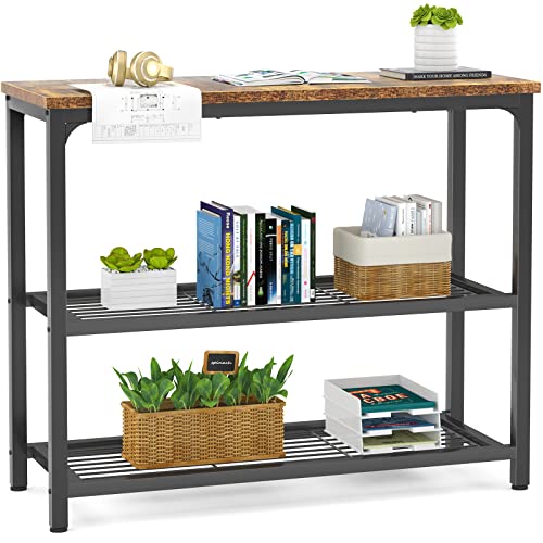 Ecoprsio Small Console Table, Sofa Table with Double Mesh Shelves, Industrial Entryway Table for Entryway, Hallway, Foyer, Front Hall, Sofa Couch, Living Room, Bar, Kitchen, 32 Inch, Rustic