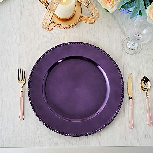 Balsa Circle 6 pcs 13-Inch Purple Crystal Beaded Round Charger Plates - Dinner Wedding Supplies for all Holidays Decorations