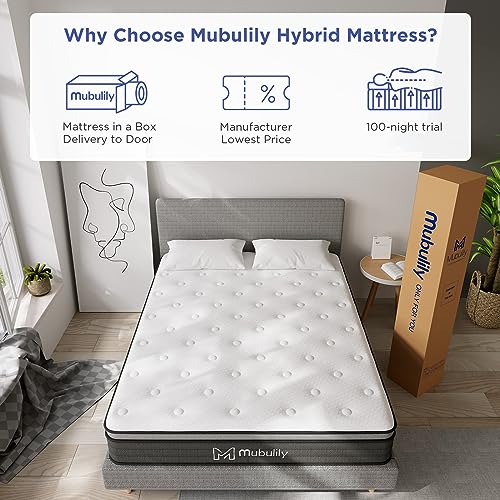 Mubulily Queen Mattress,10 Inch Hybrid Mattress in a Box with Gel Memory Foam Mattress,Individually Wrapped Pocket Coils Innerspring Mattress,Pressure Relief,Back Pain Relief,CertiPUR-US.