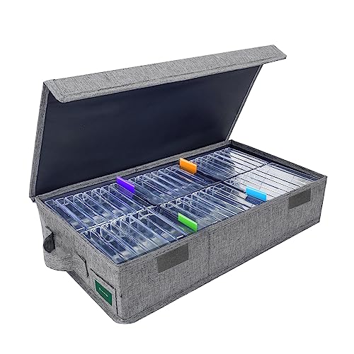 T WaveTree Cassette Tape Storage Box, Practical Cassette Tape Holder 16.34 x 9.25 x 3.54 Inch, Cassette Rack with Lids and Index Labels to store to 48 Cassette Tape Cases - Gray