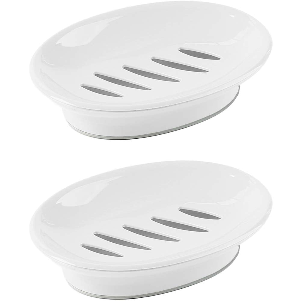 WYOK 2-Pack Soap Dish with Drain Soap Holder Easy Cleaning Soap Saver Dry Stop Mushy Soap Tray for Shower Bathroom Kitchen(White)