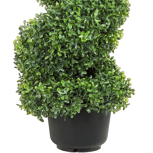 VEVOR Artificial Boxwood Spiral Topiary Trees, 3ft Tall (2 Pieces) Faux Plant Outdoor, All-Year Green Fake Plant with Replaceable Leaves for Decorative/Indoor/Porch/Garden