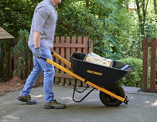 True Temper R6STFFEC 6 Cu. Ft Steel Tray Wheelbarrow with Never Flat Tire & Steel Handles, Black