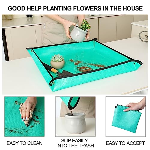 Owl Focus Repotting Mat for Indoor Plant Transplanting and Mess Control,31.5" x 39.5" PE Potting Tray for Succulent and Bonsai Plant,Gardening Gifts for Planter Lovers