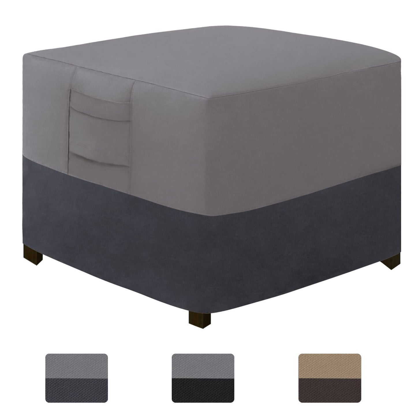 Easy-Going Outdoor Ottoman Cover, Waterproof Patio Ottoman Cover, Heavy Duty Outdoor Furniture Cover with Padded Handles (1 Pack-25"x25"x17", Gray/Dark Gray)