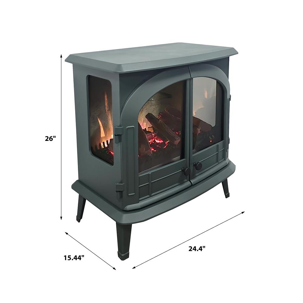 Modern Ember Freestanding Electric Fireplace Stove Heater in Hunter Green with Multi-Color Ember Bed | Smart Technology | Alexa & Google Control | 1500W | Indoor Portable Heater | Safety Shutoff