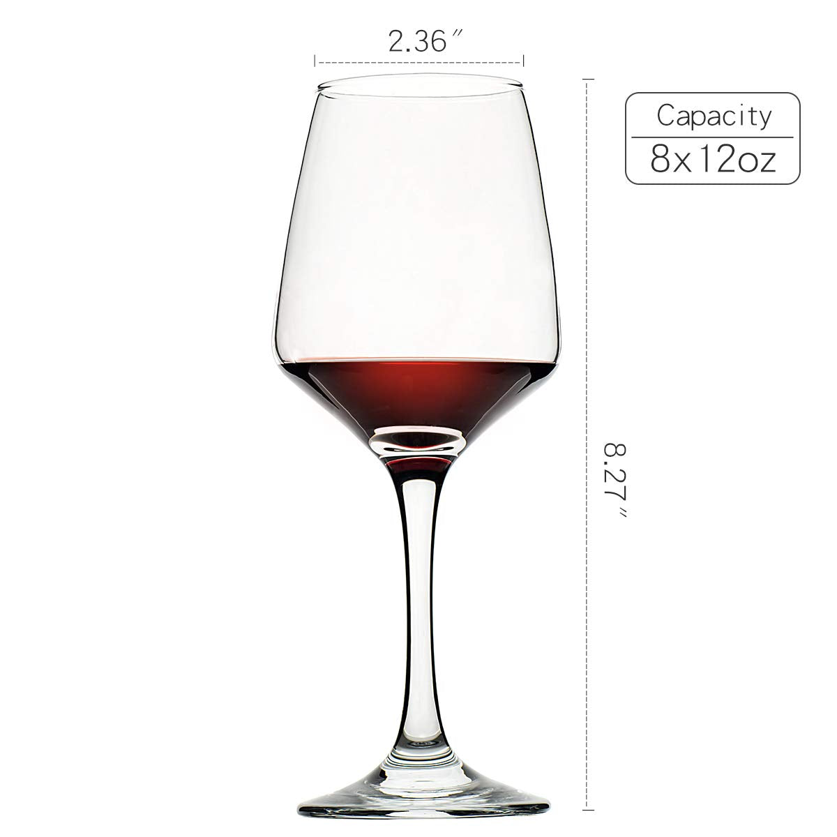 Wine Glasses Set of 8, 12oz, Lead-free, Clear, Durable Glassware