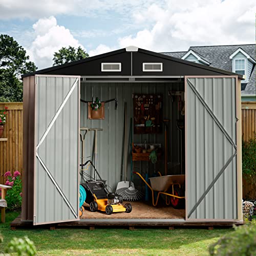 Aoxun Outdoor Storage Shed, 6.4x4 FT, Garbage Can,Outdoor Metal Shed for Tool,Garden,Bike, Brown