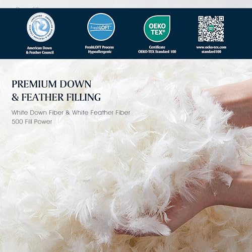 Serta Down Fiber Comforter Twin Size-All Season Duvet Insert, Luxury Fluffy Bed Comforter 100% Cotton 300 Thread Count Shell, Down Feather Fiber 500 Fill Power with Corner Taps, White 68x90inch