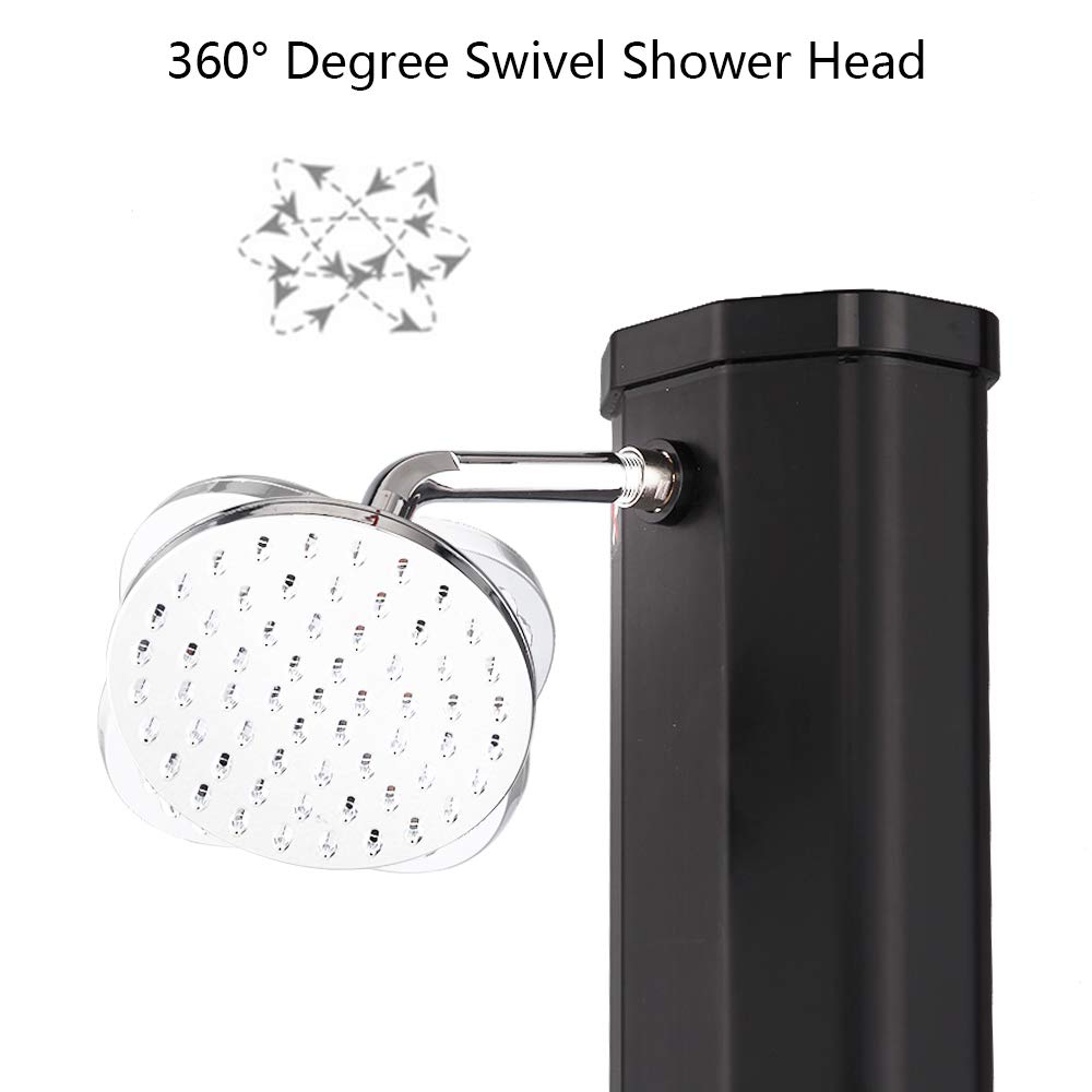 VINGLI Solar Heated Shower, 9.3 Gallon Outdoor Shower with Shower Head and Foot Shower Tap，for Outdoor Backyard Poolside Beach Pool Spa,Black (9.3 Gallon)