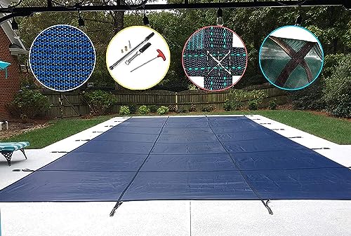 WaterWarden Inground Pool Safety Cover 25' x 45', Rectangle, 15-Year Warranty, UL Classified to ASTM F1346, Triple Stitched for MAX Strength, Abrasion Resistant, Hardware Included, Blue Mesh