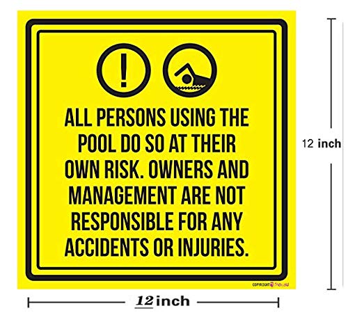 Wall Signs Liability All Persons Using The Swimming Pool Do So At Their Own Risk. Spa Warning Sign Metal 12x12 Hotel Decorative Safety Hot Multi Chemicals Large Tub Person Accidents Aigns Management