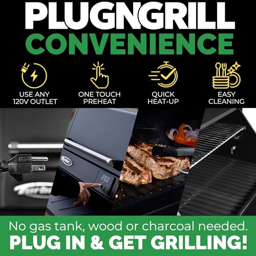 Turbo E Outdoor Electric Grill by PLUGNGRILL - High-Power 1700W Infrared Grill Technology - 24-Inch Smart BBQ Grill with Probe & Digital Display for Precise Cooking & Searing