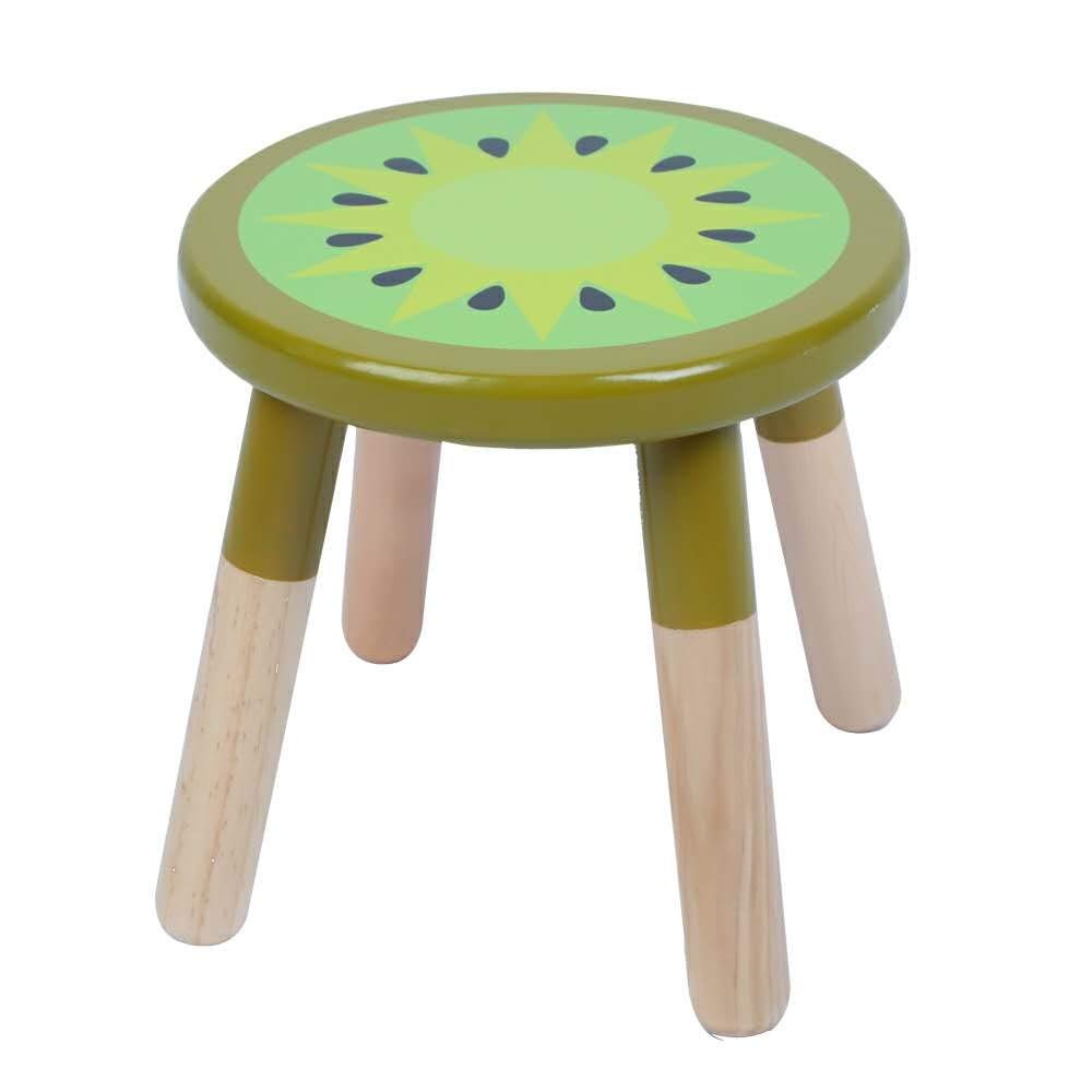 RUYU 9 Inch Kids Solid Hard Wood Fruit Stool for Sitting, Crafted Hand-Painted Wood with Assembled Four-Legged Stool, Bedroom, Playroom, Lemon Furniture Stool for Children,Toddler Boys, Girls(Kiwi)