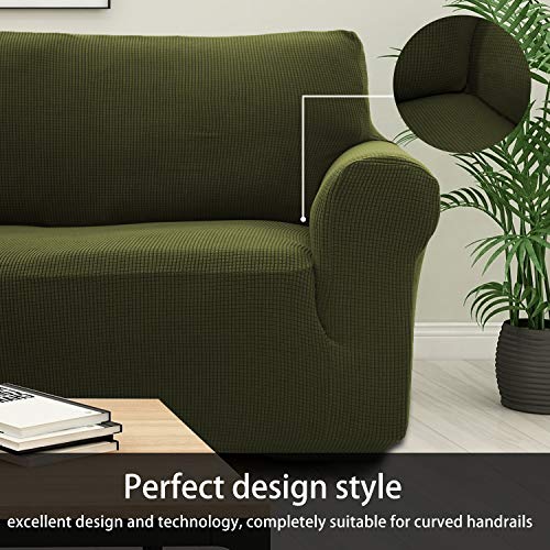 LinenTopia 3-Piece Couch Cover Set, Sofa, Loveseat, and Arm Chair Slipcovers, Form fit Stretch, Wrinkle Free, Furniture Protector, Premium Brushed Sofa Covers for Living Room (Green)