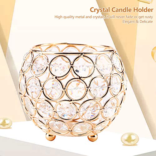 Center Pieces Decoration for Table, Candle Holder Candlestick Holders Artificial Weaving with Shining Crystal for Wedding (Gold)