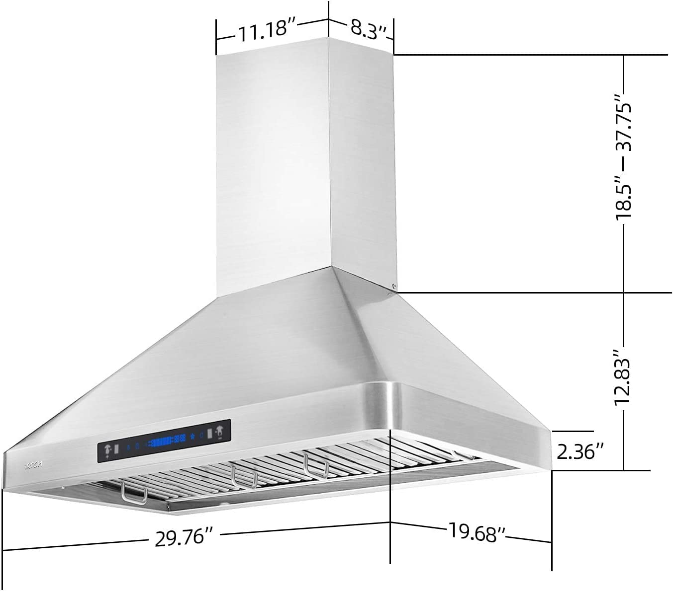 IKTCH Wall Mounted Range Hood 30 inch, 900 CFM Ducted/Ductless Range Hood, Stainless Steel Range Hood with Gesture Sensing & Touch Control IKP02R-30