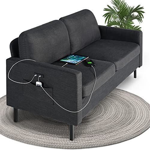 STHOUYN 56" W Fabric Loveseat Sofa with 2 USB, Small Couches for Living Room, Bedroom, Office, Easy Assembly & Comfy Cushion, Dark Grey