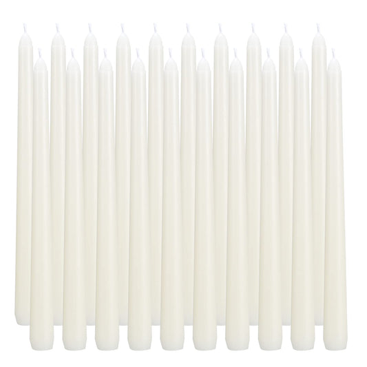 flamecan Ivory Taper Candles, Set of 20 Unscented and Smokeless 10 Inch Taper Candles Long Burning, Paraffin Wax with Cotton Wicks for Burning Approxinately 7-8 Hours Time