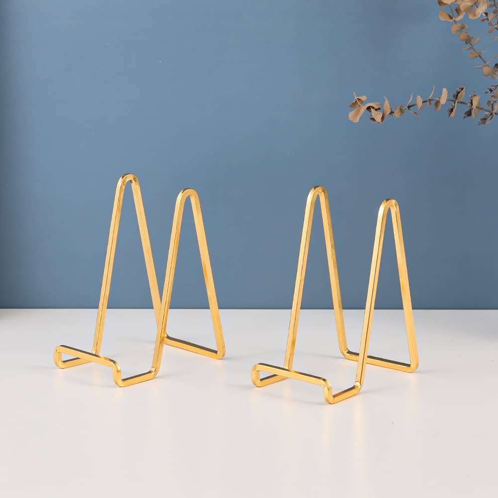 Plate Holder Easel Display Stand - 6 inch Metal Plate Stands for Display - Tabletop Picture Stand - Gold Iron Easels for Display Pictures | Photo Frames | Book | Decorative Plates | Plaque - 3 Pack