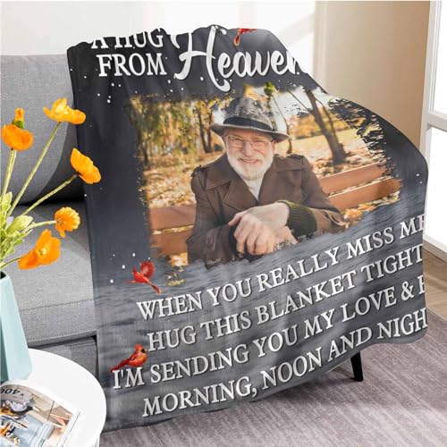 YDQHLQW Custom Memorial Blanket with Photos for Loss of Loved One, in Loving Memory Personalized Sympathy Blanket for Loss of Dad Mom Husband Wife Friend in Memory of Loved One Gifts, Made in USA