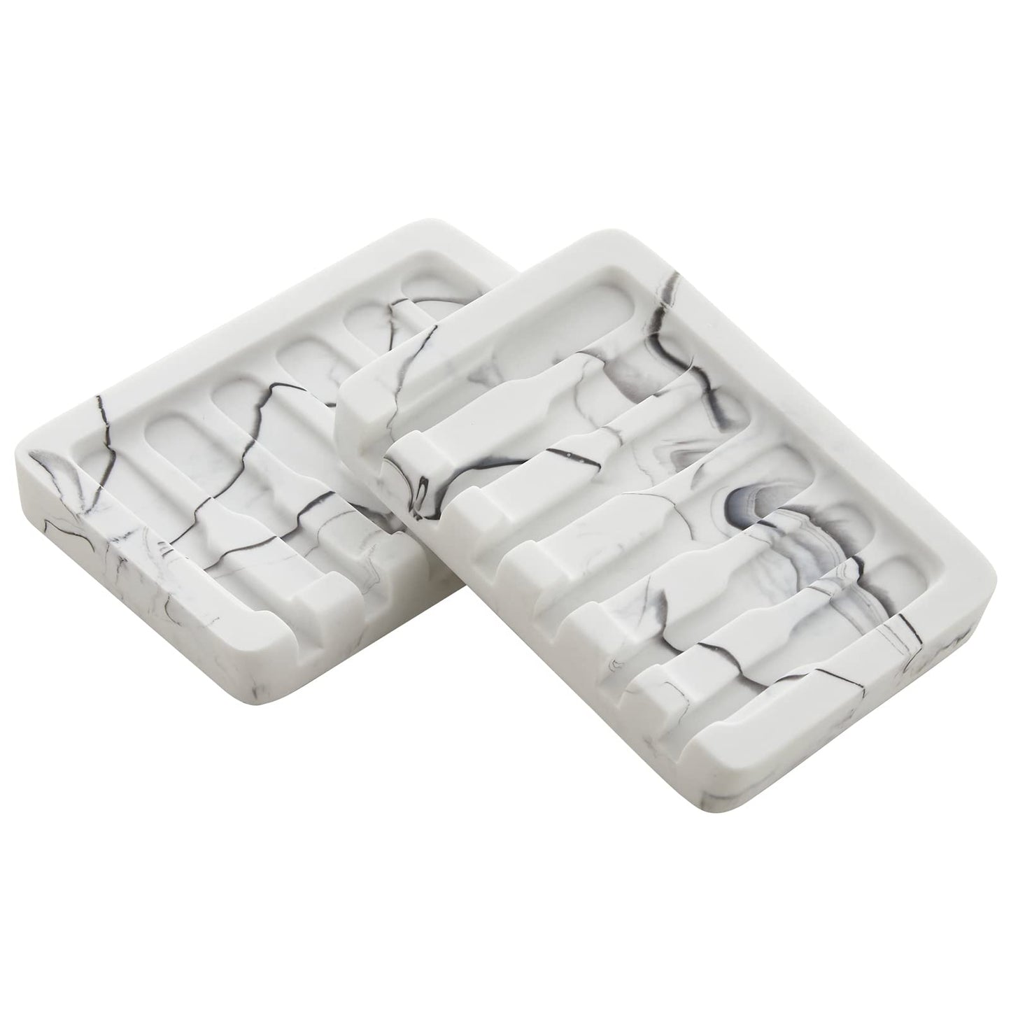 INIUNIK 2PCS Self Draining Soap Dish, Marble Look Soap Dishes for Bar Soap, Shower Soap Holder Sponge Holder Soap Tray Soap Savers for Bathroom Shower Kitchen - White