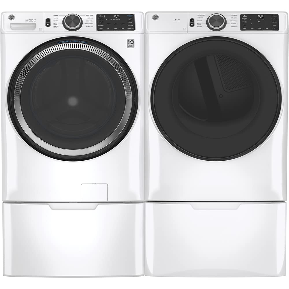 GE GFD55GSSNWW 28" Front Load Gas Dryer with 7.8 cu. ft. Capacity Built-in WiFi HE Sensor Dry and Sanitize Cycle in White