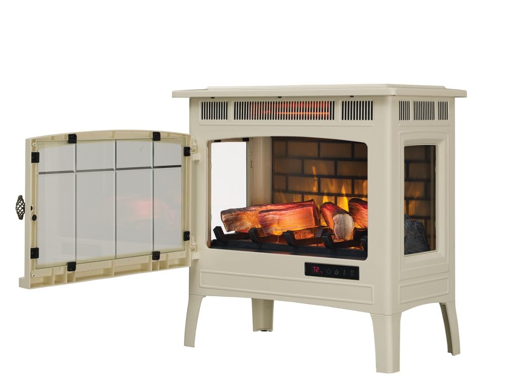 duraflame Freestanding Electric Fireplace Stove Heater with 3D Flame Effect for 1,000 Sq. Ft. Room, Cream