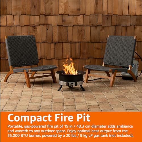 Amazon Basics 19-Inch 55,000 BTU Round Portable Propane Gas Fire Pit with Carry Strap