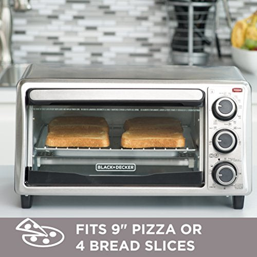 Black+Decker TO1303SB 4-Slice Toaster Oven, 14.5 x 8.8 x 10.8 inches, Stainless Steel/Black