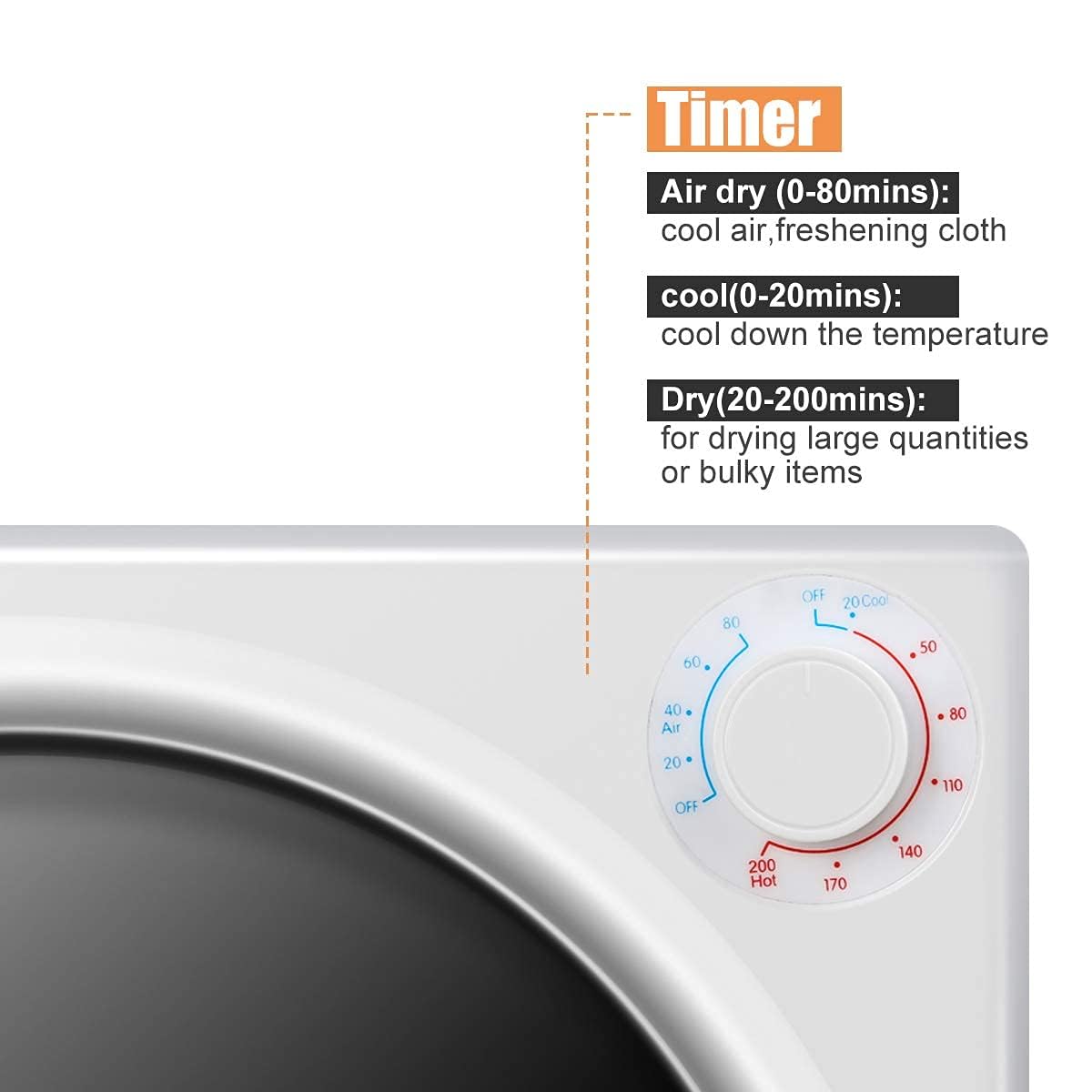 CTT Compact Dryer 2.15 cu.ft. Portable Clothes Dryers with Stainless Steel Liner Small Dryer Machine, Suitable for Apartments, Dorm, RVs, 110V White