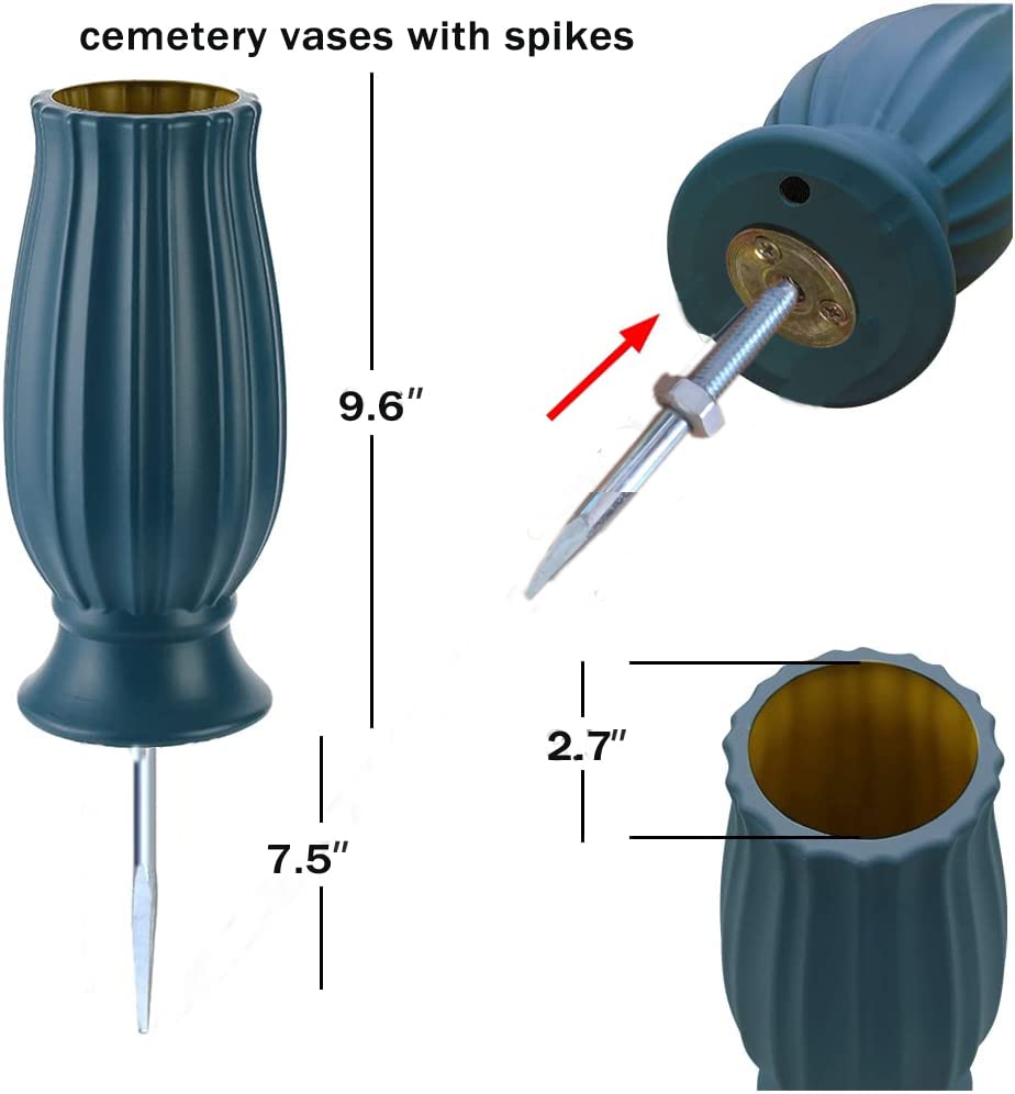 TFANUO Cemetery Vases with Spikes,Grave Vases for Cemetery with Metal Spikes and Drainage Holes,Cemetery Vases for Headstones Memorial Gifts Loss of Loved One