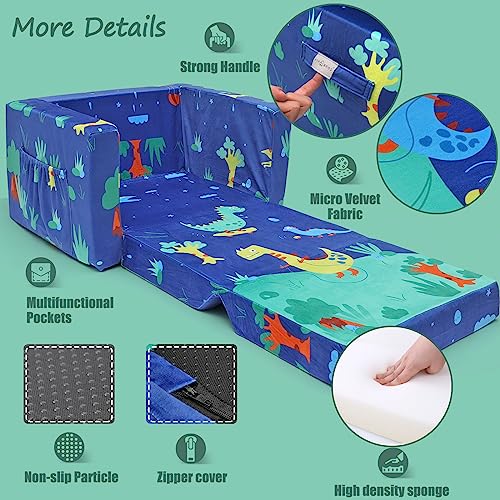 ACRABROS Kids Couch: Toddler Sofa Bed Fold Out for Gilrs Boys Baby Flip Out Convertible Lounge Chair Dinosaur